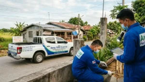 Termite Control in Barangay Coliling inspecting the woods affected by termites