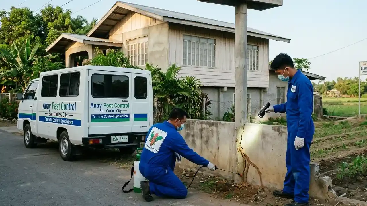 termite control in barangay tarece spraying termite solution on a wall